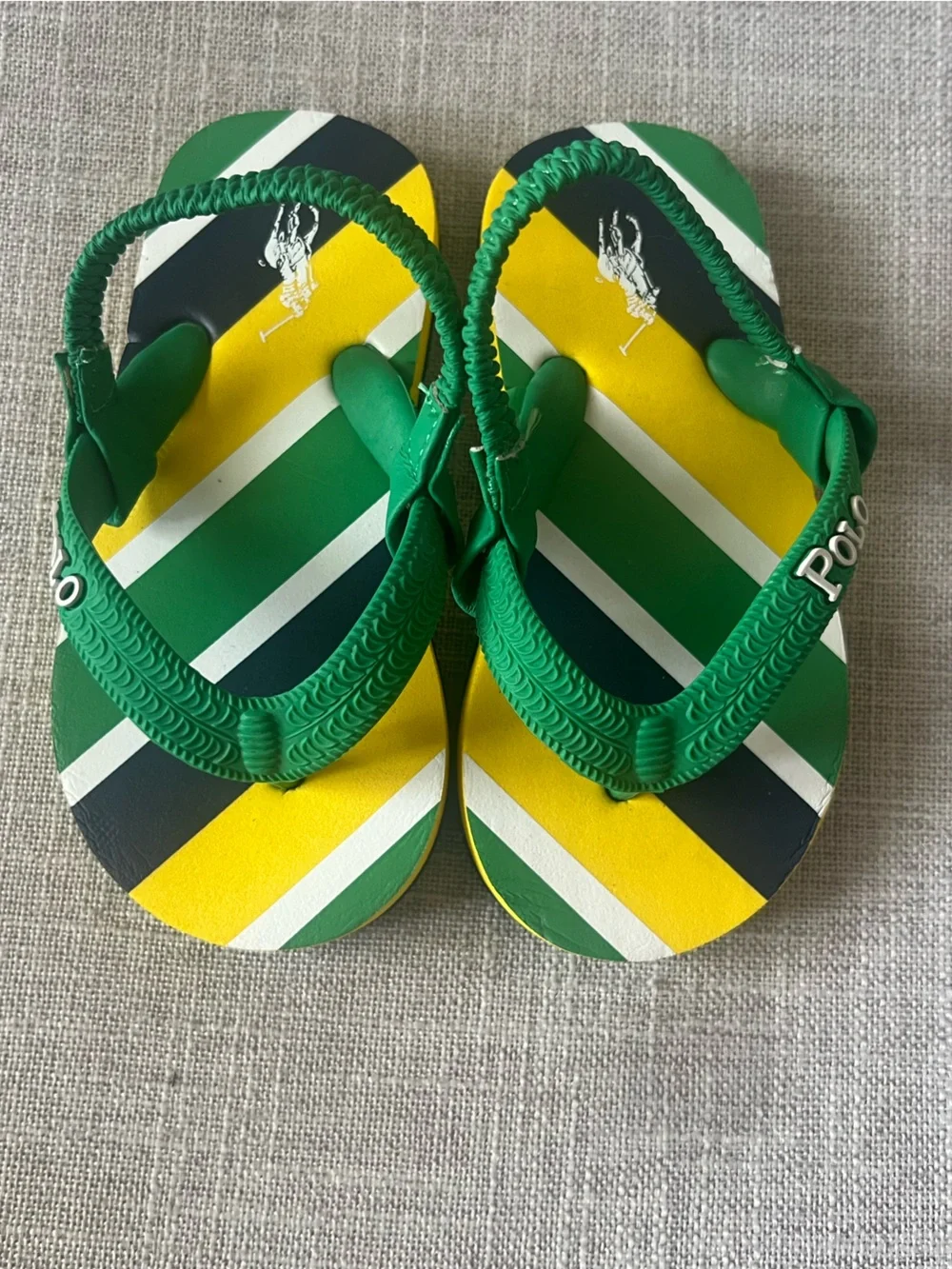 Polo Ralph Lauren Green/Yellow summer luxury logo Toddler Thong Sandals, kids 7